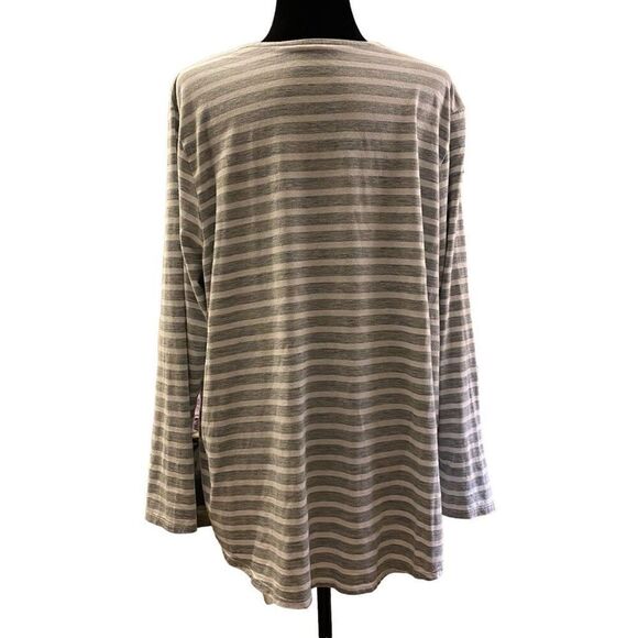 J. Jill Gray and White Striped Pure Jill Shirttail Long Sleeve Tee Sz 2X - Picture 4 of 13